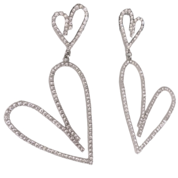 Rhinestone Dangly Double Heart Earrings - Picture 2 of 6